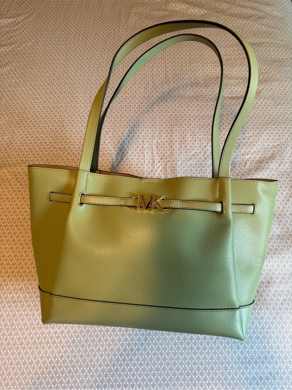 Michael Kors Sage Green Pebbled Leather Tote with MK Logo
